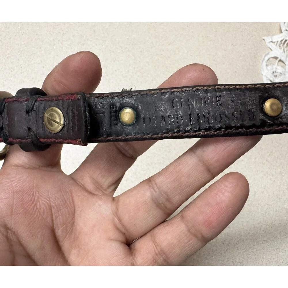 Genuine Hard Embossed Italian Leather VTG Dog Collar 18” with Crowns Accents